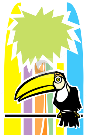 To use this stock image in your creative project, please select the size you need over to the right and click the "Add to Cart" button.
Your downloaded image will come with the Cutcaster watermark removed so don’t worry about the watermark you see on this page. Toucan and Palm Tree stock vector clipart, Tropical toucan bird with stylized palm tree in background. by Jeffrey Thompson