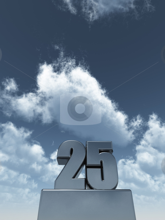 To use this stock image in your creative project, please select the size you need over to the right and click the "Add to Cart" button.
Your downloaded image will come with the Cutcaster watermark removed so don’t worry about the watermark you see on this page. Twenty five stock photo, Metal twenty five - 25 - in front of cloudy sky - 3d illustration by J?
