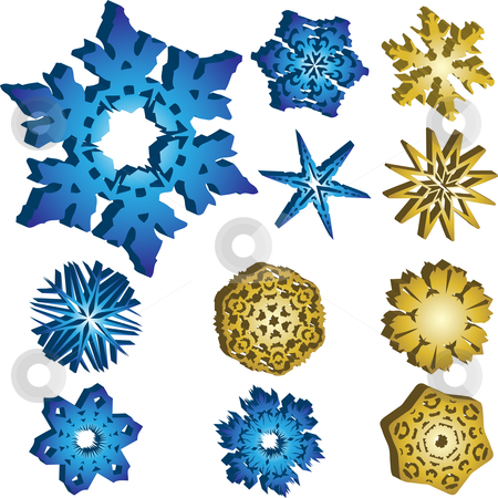 To use this stock image in your creative project, please select the size you need over to the right and click the "Add to Cart" button.
Your downloaded image will come with the Cutcaster watermark removed so don’t worry about the watermark you see on this page. Set of 11 3D Snowflakes stock vector clipart, 11 3D Snowflakes Vectors in Blue and Golden Colors. by Augusto Cabral Graphiste Rennes