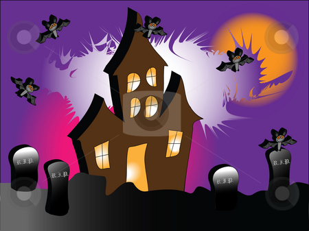 To use this stock image in your creative project, please select the size you need over to the right and click the "Add to Cart" button.
Your downloaded image will come with the Cutcaster watermark removed so don’t worry about the watermark you see on this page. Haunted House stock photo, A haunted house with bats under a spooky purple sky by Stephen Clarke