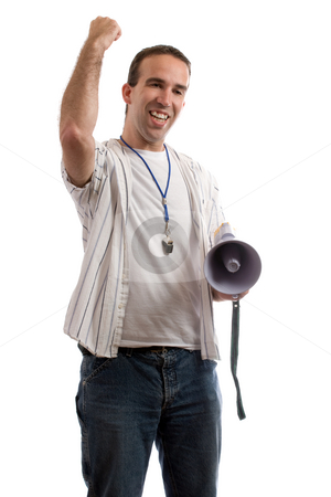 To use this stock image in your creative project, please select the size you need over to the right and click the "Add to Cart" button.
Your downloaded image will come with the Cutcaster watermark removed so don’t worry about the watermark you see on this page. Winner stock photo, A coach is shaking his fist in the air, excited that his team is winning, isolated against a white background by Richard Nelson