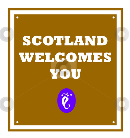 To use this stock image in your creative project, please select the size you need over to the right and click the "Add to Cart" button.
Your downloaded image will come with the Cutcaster watermark removed so don’t worry about the watermark you see on this page. Scotland welcomes you sign stock photo, Scotland welcomes you sign with thistle, isolated on white background. by Martin Crowdy
