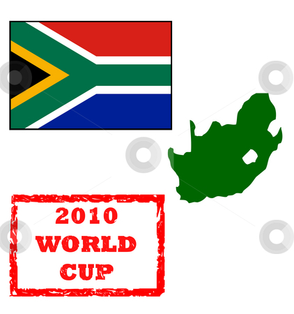 To use this stock image in your creative project, please select the size you need over to the right and click the "Add to Cart" button.
Your downloaded image will come with the Cutcaster watermark removed so don’t worry about the watermark you see on this page. 2010 World Cup stock photo, Graphic elements for 2010 World Cup, passport stamp, South Africa flag and map, isolated on white background. by Martin Crowdy