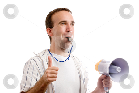 To use this stock image in your creative project, please select the size you need over to the right and click the "Add to Cart" button.
Your downloaded image will come with the Cutcaster watermark removed so don’t worry about the watermark you see on this page. Team Coach stock photo, Horizontal view of a team coach blowing his whistle and giving a thumbs up, isolated against a white background by Richard Nelson