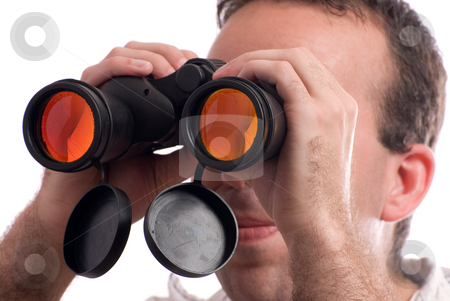 To use this stock image in your creative project, please select the size you need over to the right and click the "Add to Cart" button.
Your downloaded image will come with the Cutcaster watermark removed so don’t worry about the watermark you see on this page. Spy stock photo, Closeup view of a man spying with a set of binoculars, isolated against a white background by Richard Nelson