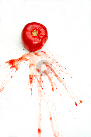 To use this stock image in your creative project, please select the size you need over to the right and click the "Add to Cart" button.
Your downloaded image will come with the Cutcaster watermark removed so don’t worry about the watermark you see on this page. Smashed Tomato stock photo, A single bright red tomato splattered on a white background with juice and seeds spread across the isolation by Lynn Bendickson