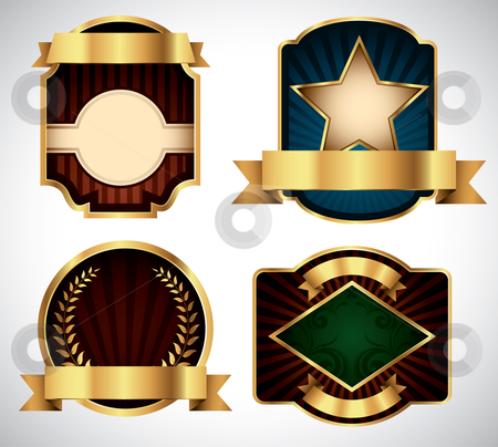 To use this stock image in your creative project, please select the size you need over to the right and click the "Add to Cart" button.
Your downloaded image will come with the Cutcaster watermark removed so don’t worry about the watermark you see on this page. Vector Labels stock vector clipart, Set of various gold vector labels for your text by Thomas Amby Johansen