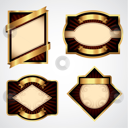 To use this stock image in your creative project, please select the size you need over to the right and click the "Add to Cart" button.
Your downloaded image will come with the Cutcaster watermark removed so don’t worry about the watermark you see on this page. Vector Labels stock vector clipart, Four gold and brown vector labels for your text by Thomas Amby Johansen