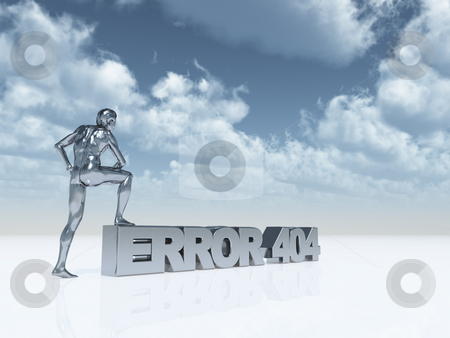 To use this stock image in your creative project, please select the size you need over to the right and click the "Add to Cart" button.
Your downloaded image will come with the Cutcaster watermark removed so don’t worry about the watermark you see on this page. Error 404 stock photo, Sculpture - man stands with one foot on text error 404 - 3d illustration by J?