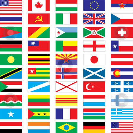 To use this stock image in your creative project, please select the size you need over to the right and click the "Add to Cart" button.
Your downloaded image will come with the Cutcaster watermark removed so don’t worry about the watermark you see on this page. Flags stock vector clipart, 50 vector flags - vector illustration by ojal_2