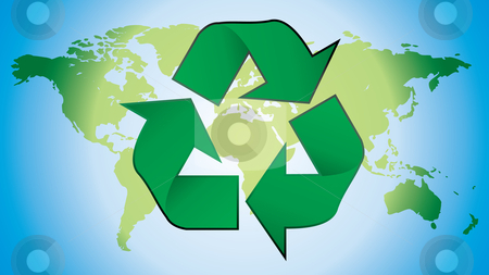 To use this stock image in your creative project, please select the size you need over to the right and click the "Add to Cart" button.
Your downloaded image will come with the Cutcaster watermark removed so don’t worry about the watermark you see on this page. Recycling symbol stock vector clipart, Recycling symbol with world map in background by ojal_2