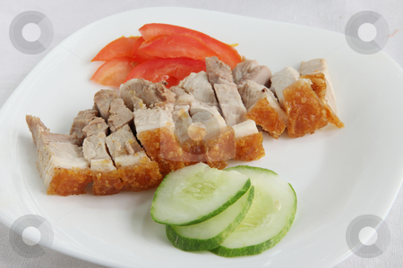 To use this stock image in your creative project, please select the size you need over to the right and click the "Add to Cart" button.
Your downloaded image will come with the Cutcaster watermark removed so don’t worry about the watermark you see on this page. Chinese roast pork stock photo, Chinese roast pork with crispy skin, sliced on plate by Kheng Guan Toh
