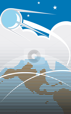 To use this stock image in your creative project, please select the size you need over to the right and click the "Add to Cart" button.
Your downloaded image will come with the Cutcaster watermark removed so don’t worry about the watermark you see on this page. Sputnik Flight 2 stock vector clipart, Sputnik flying over the USA in retro poster style. by Jeffrey Thompson