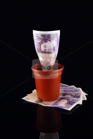 To use this stock image in your creative project, please select the size you need over to the right and click the "Add to Cart" button.
Your downloaded image will come with the Cutcaster watermark removed so don’t worry about the watermark you see on this page. Money Pot on Stack stock photo, 20 pound note in plant pot against reflective black WITH Clipping Path by Paul Inkles