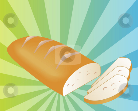 To use this stock image in your creative project, please select the size you need over to the right and click the "Add to Cart" button.
Your downloaded image will come with the Cutcaster watermark removed so don’t worry about the watermark you see on this page. Sliced bread illustration stock photo, Illustration of a sliced loaf of bread on radial burst background by Kheng Guan Toh