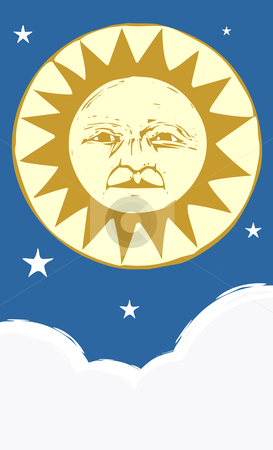 To use this stock image in your creative project, please select the size you need over to the right and click the "Add to Cart" button.
Your downloaded image will come with the Cutcaster watermark removed so don’t worry about the watermark you see on this page. Sun Face #4 stock vector clipart, Sun face at night with clouds an stars. by Jeffrey Thompson