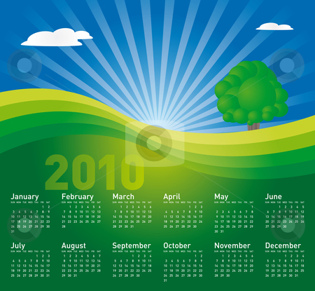 To use this stock image in your creative project, please select the size you need over to the right and click the "Add to Cart" button.
Your downloaded image will come with the Cutcaster watermark removed so don’t worry about the watermark you see on this page. Landscape Calendar 2010 stock vector clipart, Landscape Calendar for year 2010. in vector format. by Germán Ariel Berra