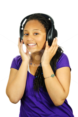 To use this stock image in your creative project, please select the size you need over to the right and click the "Add to Cart" button.
Your downloaded image will come with the Cutcaster watermark removed so don’t worry about the watermark you see on this page. Teenage girl stock photo, Isolated portrait of black teenage girl listening to headphones by Elena Elisseeva