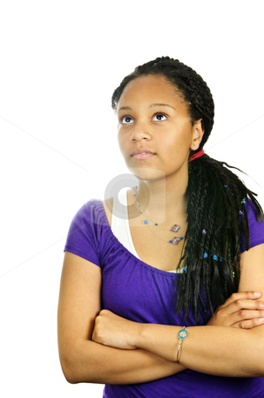 To use this stock image in your creative project, please select the size you need over to the right and click the "Add to Cart" button.
Your downloaded image will come with the Cutcaster watermark removed so don’t worry about the watermark you see on this page. Teenage girl stock photo, Isolated portrait of black teenage girl with arms crossed by Elena Elisseeva