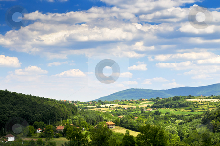 To use this stock image in your creative project, please select the size you need over to the right and click the "Add to Cart" button.
Your downloaded image will come with the Cutcaster watermark removed so don’t worry about the watermark you see on this page. Serbian countryside stock photo, Landscape view of rural Serbian countryside with farms and towns by Elena Elisseeva