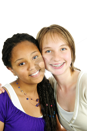To use this stock image in your creative project, please select the size you need over to the right and click the "Add to Cart" button.
Your downloaded image will come with the Cutcaster watermark removed so don’t worry about the watermark you see on this page. Two girlfriends stock photo, Isolated portrait of two diverse teenage girl friends by Elena Elisseeva