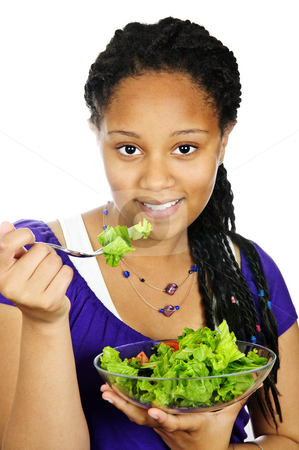 To use this stock image in your creative project, please select the size you need over to the right and click the "Add to Cart" button.
Your downloaded image will come with the Cutcaster watermark removed so don’t worry about the watermark you see on this page. Girl having salad stock photo, Isolated portrait of black teenage girl with salad bowl by Elena Elisseeva