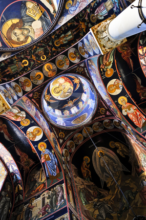 To use this stock image in your creative project, please select the size you need over to the right and click the "Add to Cart" button.
Your downloaded image will come with the Cutcaster watermark removed so don’t worry about the watermark you see on this page. Church interior stock photo, Interior of orthodox christian St. George church in Topola, Serbia by Elena Elisseeva