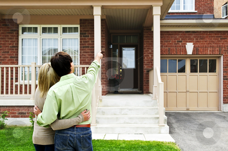 To use this stock image in your creative project, please select the size you need over to the right and click the "Add to Cart" button.
Your downloaded image will come with the Cutcaster watermark removed so don’t worry about the watermark you see on this page. Happy couple in front of home stock photo, Young happy couple shopping for new home by Elena Elisseeva
