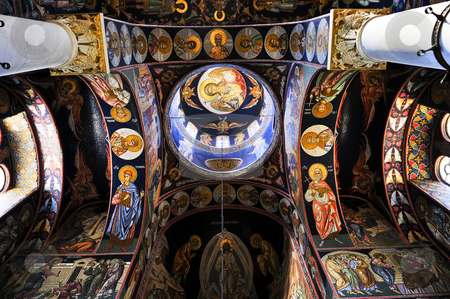 To use this stock image in your creative project, please select the size you need over to the right and click the "Add to Cart" button.
Your downloaded image will come with the Cutcaster watermark removed so don’t worry about the watermark you see on this page. Church interior stock photo, Interior of orthodox christian St. George church in Topola, Serbia by Elena Elisseeva