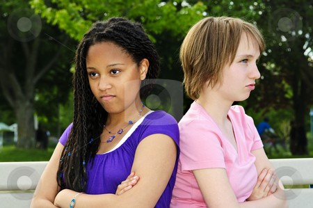 To use this stock image in your creative project, please select the size you need over to the right and click the "Add to Cart" button.
Your downloaded image will come with the Cutcaster watermark removed so don’t worry about the watermark you see on this page. Angry teenage girls stock photo, Two unhappy teenage girls sitting on bench by Elena Elisseeva