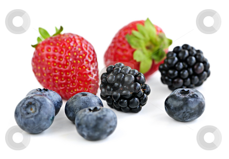 To use this stock image in your creative project, please select the size you need over to the right and click the "Add to Cart" button.
Your downloaded image will come with the Cutcaster watermark removed so don’t worry about the watermark you see on this page. Assorted fresh berries stock photo, Closeup of assorted fresh berries isolated on white background by Elena Elisseeva