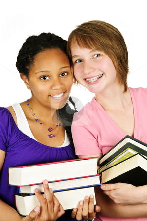 To use this stock image in your creative project, please select the size you need over to the right and click the "Add to Cart" button.
Your downloaded image will come with the Cutcaster watermark removed so don’t worry about the watermark you see on this page. Girls holding text books stock photo, Isolated portrait of two teenage girls holding text books by Elena Elisseeva