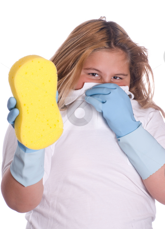 To use this stock image in your creative project, please select the size you need over to the right and click the "Add to Cart" button.
Your downloaded image will come with the Cutcaster watermark removed so don’t worry about the watermark you see on this page. Smelly Cleaning stock photo, A young girl plugging her nose because of a bad smelling cleaning sponge, isolated against a white background by Richard Nelson
