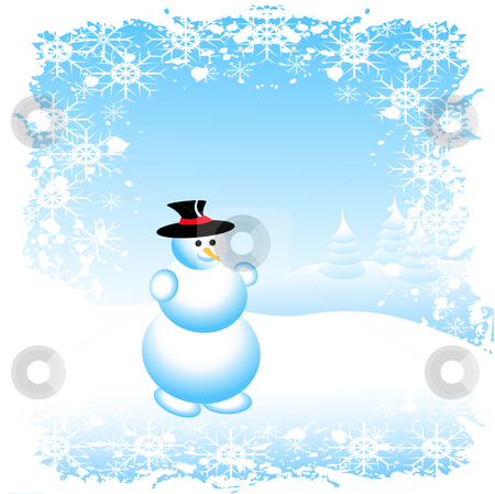 To use this stock image in your creative project, please select the size you need over to the right and click the "Add to Cart" button.
Your downloaded image will come with the Cutcaster watermark removed so don’t worry about the watermark you see on this page. Grunge Snowman Christmas Scene stock vector clipart, A sky blue christmas scene with a snowman and swirls and snowflakes by Mike Price
