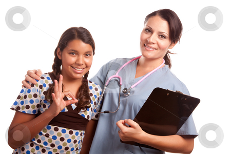 To use this stock image in your creative project, please select the size you need over to the right and click the "Add to Cart" button.
Your downloaded image will come with the Cutcaster watermark removed so don’t worry about the watermark you see on this page. Pretty Hispanic Girl and Female Doctor Isolated stock photo, Pretty Hispanic Girl and Female Doctor Isolated on a White Background. by Andy Dean