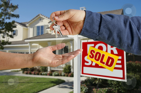 To use this stock image in your creative project, please select the size you need over to the right and click the "Add to Cart" button.
Your downloaded image will come with the Cutcaster watermark removed so don’t worry about the watermark you see on this page. Handing Over the House Keys in Front of New Home stock photo, Handing Over the House Keys in Front of a Beautiful New Home. by Andy Dean