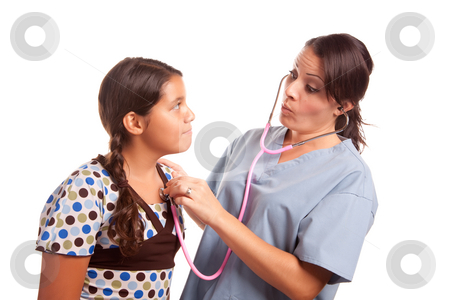 To use this stock image in your creative project, please select the size you need over to the right and click the "Add to Cart" button.
Your downloaded image will come with the Cutcaster watermark removed so don’t worry about the watermark you see on this page. Pretty Hispanic Girl and Female Doctor Isolated stock photo, Pretty Hispanic Girl and Female Doctor Isolated on a White Background. by Andy Dean
