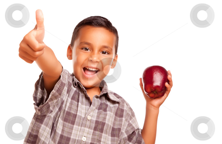 To use this stock image in your creative project, please select the size you need over to the right and click the "Add to Cart" button.
Your downloaded image will come with the Cutcaster watermark removed so don’t worry about the watermark you see on this page. Adorable Hispanic Boy with Apple and Thumbs Up Hand Sign stock photo, Adorable Hispanic Boy with Apple and Thumbs Up Hand Sign Isolated on a White Background. by Andy Dean