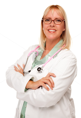 To use this stock image in your creative project, please select the size you need over to the right and click the "Add to Cart" button.
Your downloaded image will come with the Cutcaster watermark removed so don’t worry about the watermark you see on this page. Attractive Female Doctor or Nurse on White stock photo, Friendly Female Blonde Doctor or Nurse Isolated on a White Background. by Andy Dean