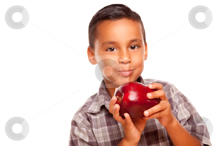 To use this stock image in your creative project, please select the size you need over to the right and click the "Add to Cart" button.
Your downloaded image will come with the Cutcaster watermark removed so don’t worry about the watermark you see on this page. Adorable Hispanic Boy Eating a Large Red Apple stock photo, Adorable Hispanic Boy Eating a Large Red Apple Isolated on a White Background. by Andy Dean