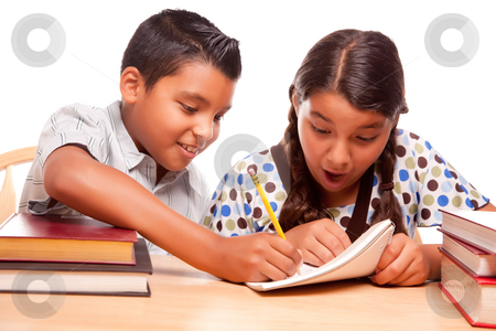 To use this stock image in your creative project, please select the size you need over to the right and click the "Add to Cart" button.
Your downloaded image will come with the Cutcaster watermark removed so don’t worry about the watermark you see on this page. Hispanic Brother and Sister Having Fun Studying stock photo, Hispanic Brother and Sister Having Fun Studying Together Isolated on a White Background. by Andy Dean