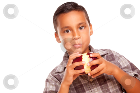 To use this stock image in your creative project, please select the size you need over to the right and click the "Add to Cart" button.
Your downloaded image will come with the Cutcaster watermark removed so don’t worry about the watermark you see on this page. Adorable Hispanic Boy Eating a Large Red Apple stock photo, Adorable Hispanic Boy Eating a Large Red Apple Isolated on a White Background. by Andy Dean