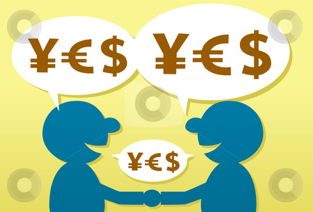 To use this stock image in your creative project, please select the size you need over to the right and click the "Add to Cart" button.
Your downloaded image will come with the Cutcaster watermark removed so don’t worry about the watermark you see on this page. Currency Trading stock vector clipart, Image of two business men who are communicating and trading with each other. by Verapol Chaiyapin