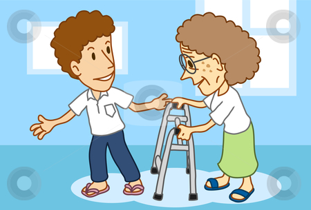 To use this stock image in your creative project, please select the size you need over to the right and click the "Add to Cart" button.
Your downloaded image will come with the Cutcaster watermark removed so don’t worry about the watermark you see on this page. Senior & The Elderly stock vector clipart, Image of a male caretaker who take care of an elderly woman. by Verapol Chaiyapin