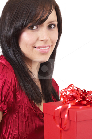 To use this stock image in your creative project, please select the size you need over to the right and click the "Add to Cart" button.
Your downloaded image will come with the Cutcaster watermark removed so don’t worry about the watermark you see on this page. Portrait of beautiful brunette woman stock photo, Portrait of a beautiful young brunette woman holding gift box at a celebration isolated on white background by Elena Weber (nee Talberg)