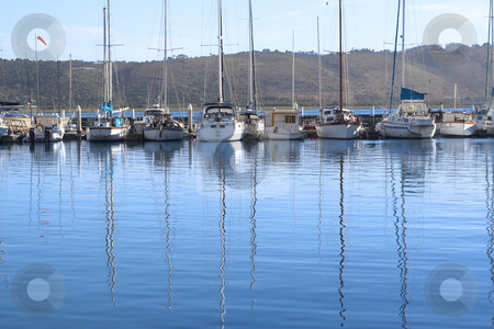 To use this stock image in your creative project, please select the size you need over to the right and click the "Add to Cart" button.
Your downloaded image will come with the Cutcaster watermark removed so don’t worry about the watermark you see on this page. Row of yachts at the harbor stock photo, Row of yachts with reflection in the water at the harbor in Knysna lagoon on a summer day by Elena Weber (nee Talberg)