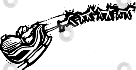 To use this stock image in your creative project, please select the size you need over to the right and click the "Add to Cart" button.
Your downloaded image will come with the Cutcaster watermark removed so don’t worry about the watermark you see on this page. Woodcut Santa Sleigh stock vector clipart, Santa's sleigh with reindeer flying in the sky. by Jeffrey Thompson