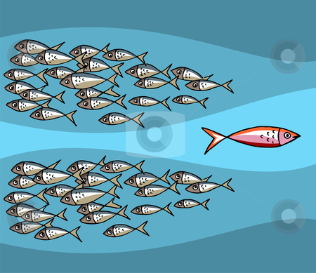 To use this stock image in your creative project, please select the size you need over to the right and click the "Add to Cart" button.
Your downloaded image will come with the Cutcaster watermark removed so don’t worry about the watermark you see on this page. Fish Swimming Against The Tide stock vector clipart, Different Fish Swimming Against The Tide. Blue background. Vector available by Cienpies Design