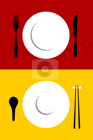 To use this stock image in your creative project, please select the size you need over to the right and click the "Add to Cart" button.
Your downloaded image will come with the Cutcaster watermark removed so don’t worry about the watermark you see on this page. Place setting backgrounds on red and yellow stock vector clipart, Place setting backgrounds for Western and Oriental food. Fork, knife, plate, spoon and chopsticks on red and yellow background. Vector available by Cienpies Design