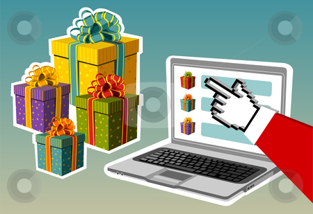 To use this stock image in your creative project, please select the size you need over to the right and click the "Add to Cart" button.
Your downloaded image will come with the Cutcaster watermark removed so don’t worry about the watermark you see on this page. Christmas background. Santa buying online stock vector clipart, Christmas and e-commerce: Santa Claus e-buying gifts from a notebook. by Cienpies Design